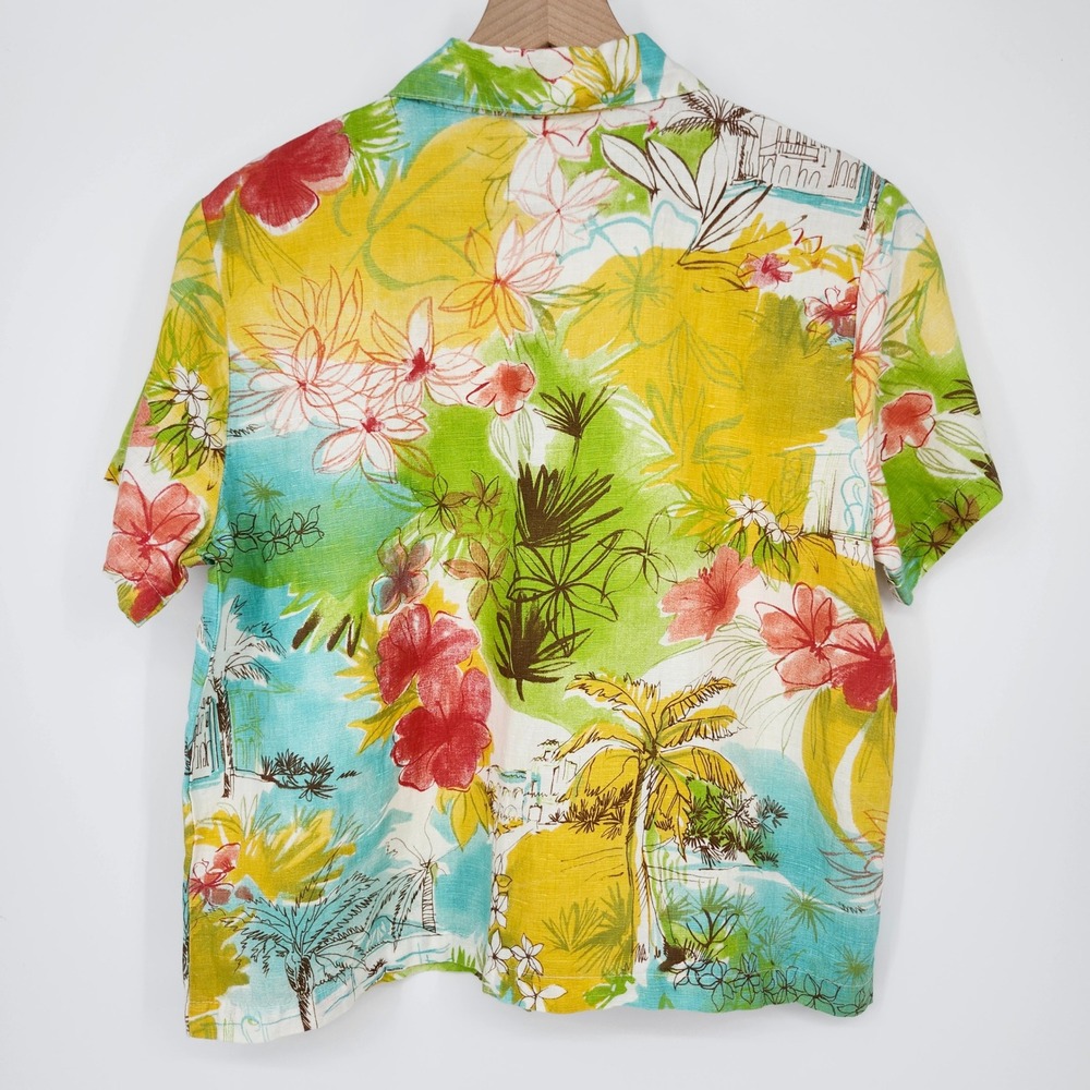 Hot Cotton Petite Womens 2 Piece Linen Blend Set Small S Beachy Tropical‎ Resort - Picture 9 of 13